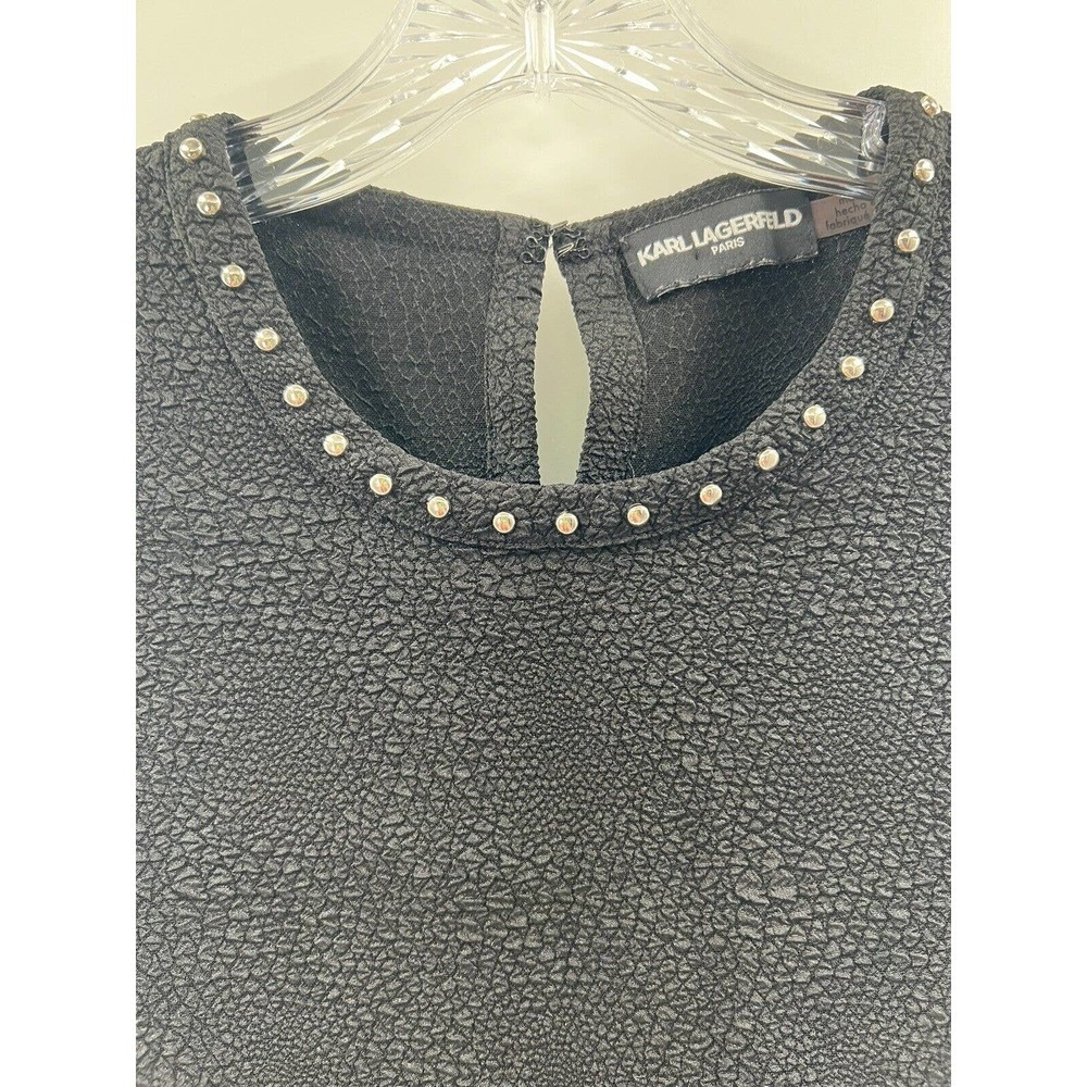 Karl Lagerfeld Sleeveless Studded Collar Textured Blouse Black Size Medium - Picture 4 of 9